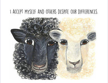 Load image into Gallery viewer, Sheep "I accept myself and others" Affirmation Water Colour Print (NOT framed)