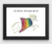 Load image into Gallery viewer, Unicorn "I am beautiful" Affirmation Water Colour Print (NOT framed)