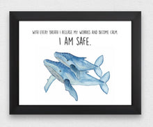 Load image into Gallery viewer, Whale &quot;I am safe&quot; Affirmation Water Colour Print (NOT framed)
